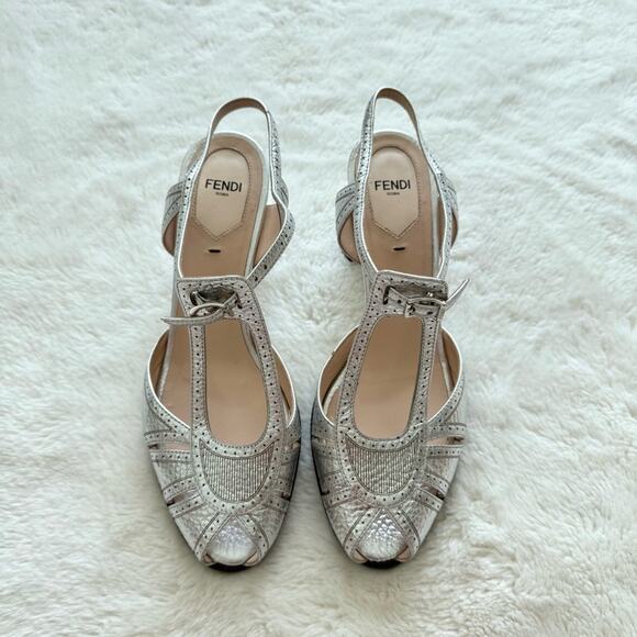 Fendi women metallic sandals size 39 EU or 9 US Authentic - Picture 1 of 9